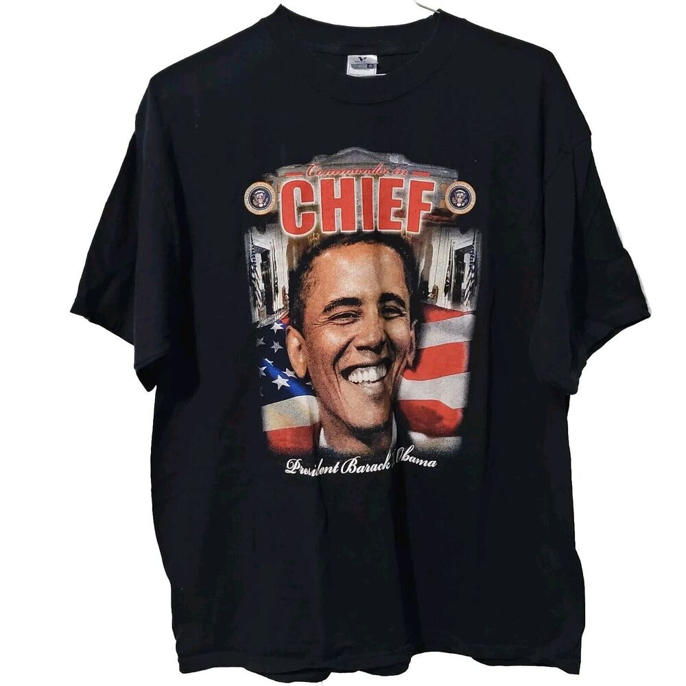 Vtg Barack Obama T Shirt Mens 2XL Commader In Chief Patriotic Graphic Te…